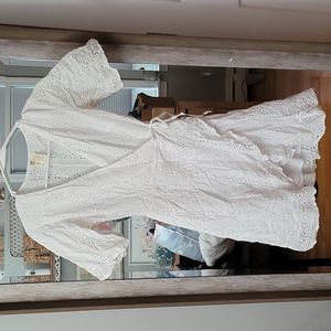 White lace crochet eyelet wrap dress